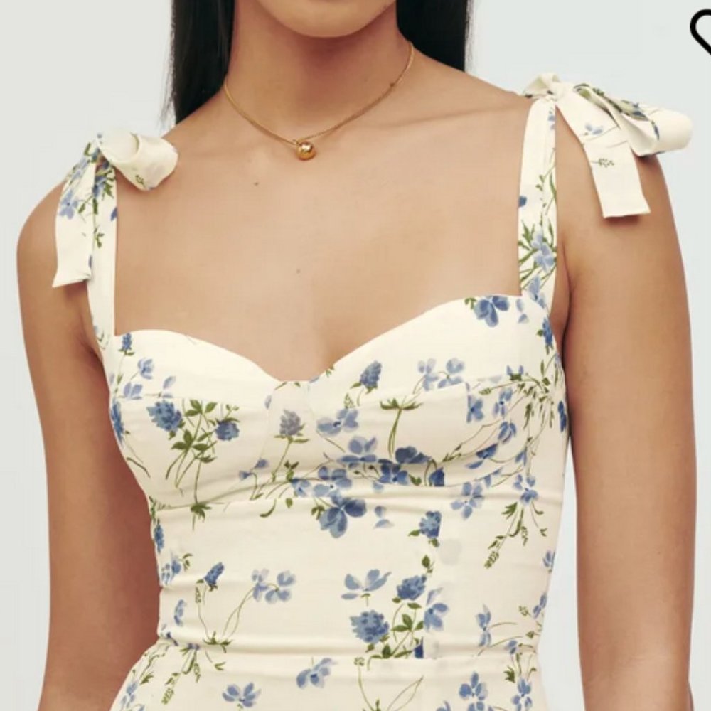 Reformation Niara Dress with bow ties for straps Size 8